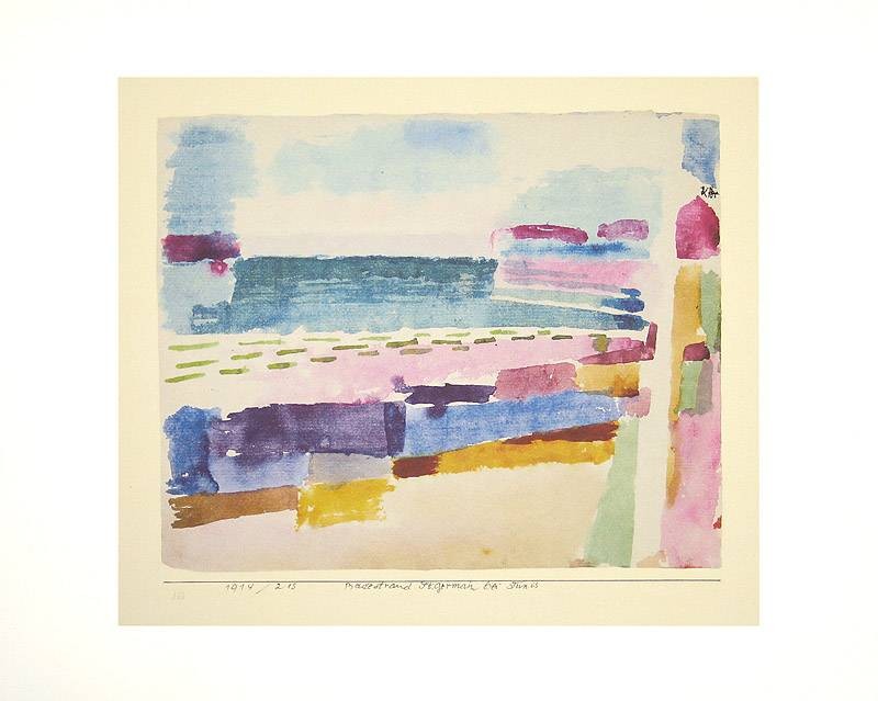 Klee Paul Badestrand St. Germain bei Tunis, 1914 (6-8 Farben Faksimilie Druck auf 270g Rives-Bütten) (Malerei, Expressionismus, Strand, Meeresbrise, Urlaub, Tunesien,  Klassische Moderne, abstrakte Malerei, Wohnzimmer, Schlafzimmer, bunt)