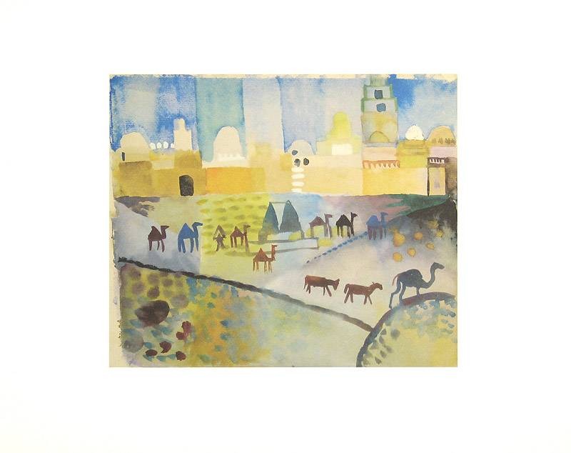 Klee Paul Kairouan I, 1914 (6-8 Farben Faksimilie Druck auf 270g Rives-Bütten) (Malerei, Expressionismus, Afrika, Nordafrika, Kamele, Stadt, Klassische Moderne, Schlafzimmer, Wohnzimmer, Treppenhaus, bunt)
