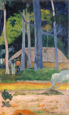 Paul Gauguin, Hütte unter Bäumen. 1892. (Gauguin,Paul,1848-1903,Christie's Images Ltd,Öl auf Leinwand,Paul Gauguin,19. Jahrhundert,Bäume,Hütte,Qualm,Rauch,Tahiti)