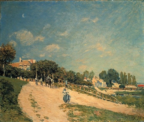 Alfred Sisley, Landschaft bei Andresy. 1875. (Sisley,Alfred,Christie's Images Ltd,1839-1899,Alfred Sisley,19. Jahrhundert,Landschaft,Andresy,Ufer,Weg,Sommer,sommerlich,sonnig,Sonnenschein)