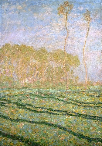 Claude Monet, Frühlingslandschaft bei Giverny. 1894. (Monet,Claude,1840-1926,Christie's Images Ltd,Öl auf Leinwand,Claude Monet,19. Jahrhundert,Impressionismus,Giverny,Frankreich,Frühling,Landschaft,Schatten,Pappeln)