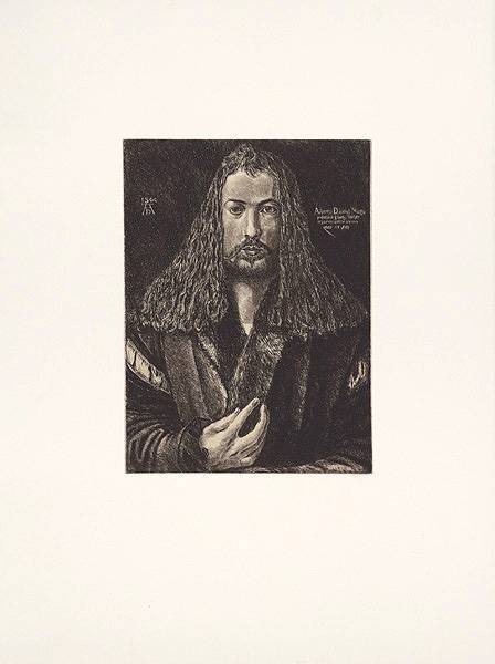 Albrecht (reedit.) Dürer, Selbstbildnis (Radierung nach Dürer) (Dürer, Portrait, Bildnis, Selbstprotrait, Klassiker, Radierung nach Dürer, Original, Schlafzimmer, Treppenhaus, schwarz/weiß)