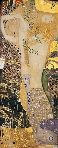 Gustav Klimt, Wasserschlangen I. 1904-1907. (Klassische Moderne, Wasserwesen, dekorativ, Jugendstil, Erotik, Frau, Nixe, Ornamente, Akt, nackt,  bunt, Wohnzimmer, Schlafzimmer, Malerei, Wunschgröße)