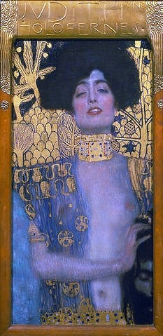 Gustav Klimt, Judith mit dem Haupt des Holofernes. 1901 (Wunschgröße, Klassische Moderne, Sinnlichkeit, Erotik, Akt, Jugendstil, Eros&People, Frau, Holofernes, abgeschlagener Kopf, Wohnzimmer, Treppenhaus, Schlafzimmer, Malerei, bunt, goldener Rahmen)