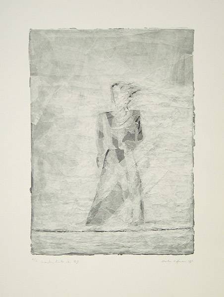 Hoffmann Martin Draußen, hinter dem Riß (40) (Offsetdruck) (Frau, Schemenhaft, diffus, modern, Grafik, Original, Wohnzimmer, Treppenhaus, schwarz/weiß)