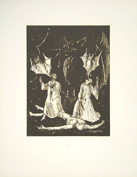 John Joachim Medea Altera (40) (Radierung) (Mythologie, Mord, Rache, Fledermäuse, Unheil, Horror, Grausamkeit, Grafik, Treppenhaus, Original, schwarz/weiß)