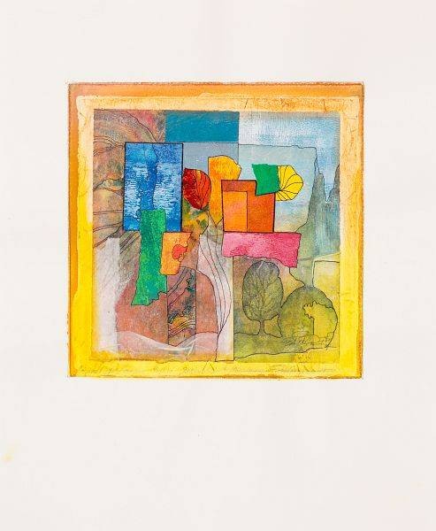 Rade Ernst-Peter Farbklänge (50) (Acryl auf Bütten, handsigniert, Unikat) (Abstrakt, geometrisch, architektionisch, modern, Original, signiert, Wohnzimmer, Büro, Treppenhaus)