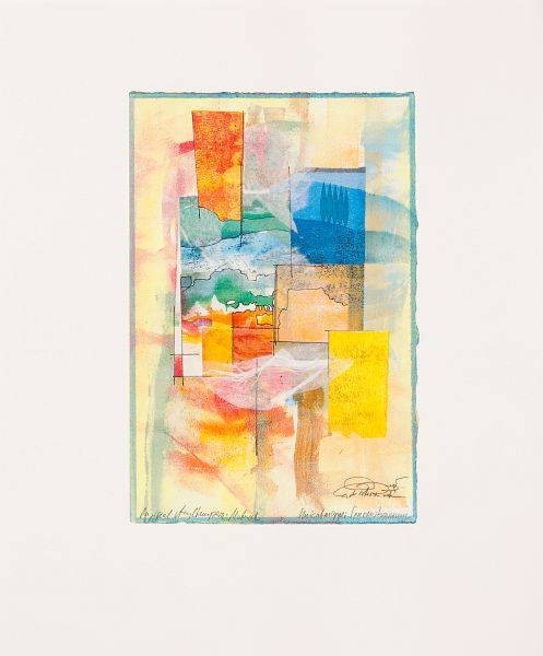 Rade Ernst-Peter Sonnenstimmung (50) (Acryl auf Bütten, handsigniert, Unikat) (Abstrakt, geometrisch, architektionisch, modern, Original, signiert, Wohnzimmer, Büro, Treppenhaus)