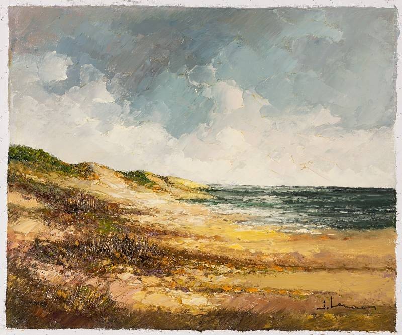 Lenaers Jef Dünen an der See (Öl auf Leinwand) (Landschaft, Landschaftsmalerei,  Dünen, Dünenlandschaft, Meer, Himmel, Wolken, Wohnzimmer, Treppenhaus, Original, Malerei, bunt)