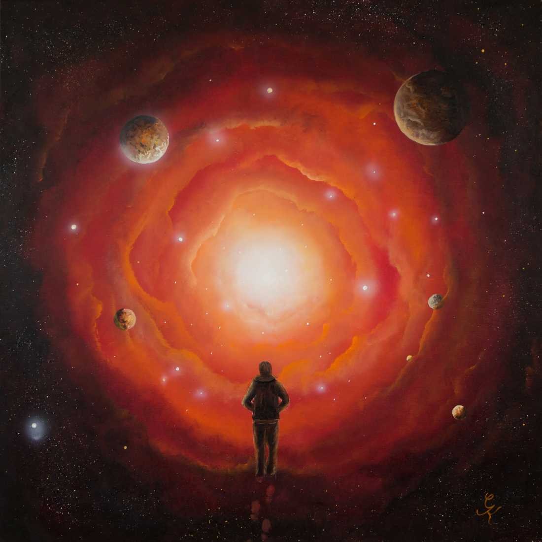 Conny Krakowski, Nur ein Schritt (Surrealismus, Traum, Magie, Esoterik, Baum, Traumbaum,Lebensbaum,Geburt,Leben,Sterben,Wege, Lebensweg, Phantasie,Fantasie,Realismus,Malerei,Gemläde,detaiiert,Traumbild,Traumlandschaft,Landschaftsmalerei,Träumerei,Wasserfall,Berge,Wolken,)