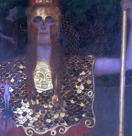 Gustav Klimt, Pallas Athene. 1898 (Klimt,Gustav,1862-1918,Wien,Wien Museum,Jugendstil,Mythologie,Minerva,Klimt, Gustav klimt,Frau,Helm,gold,Panzer,Brustpanzer,Göttin,Kämpferin,tapfer,Rüstung,wiener jugendstil)