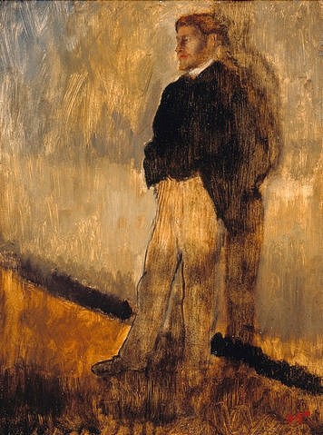 Edgar Degas, Bildnis eines stehenden Mannes mit den Händen in den Hosentaschen. 1868/1869 (Degas,Edgar,1834-1917,Christie's Images Ltd,Edgar Degas,19. Jahrhundert,Mann,Bildnis,Portrait,anlehnen,Hosentaschen, französischer impressionismus,französisch,impressionistisch)