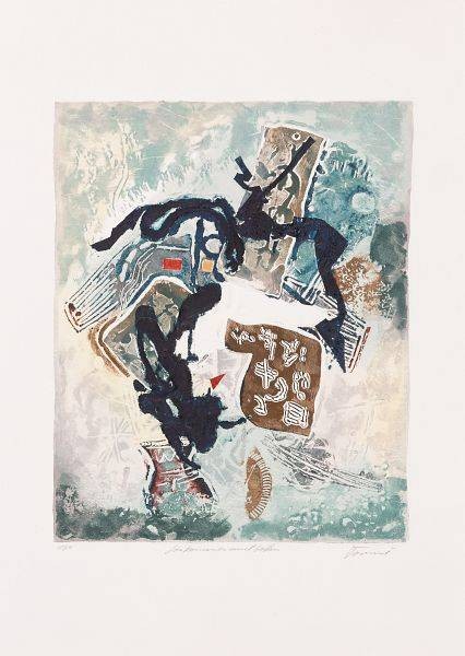 Tormi Jan Ein Kommen und Gehen (Carborundum-Radierung, handsigniert) (Abstrakt, Abstrakte Grafik, Moderne, Ornamente, Muster, Amorphe Formen, Original, signiert, Büro, Wohnzimmer)