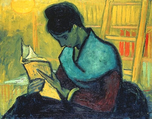 Vincent van Gogh, Roman-Leserin (Une Liseuse de Romans). Arles, November 1888 (Frau, Lesende, Buch, Bücher, Bibliothek, Bücherei, Lektüre, Roman, Menschen, Klassische Moderne, Impressionismus, Wohnzimmer, Treppenhaus, Wunschgröße, bunt)