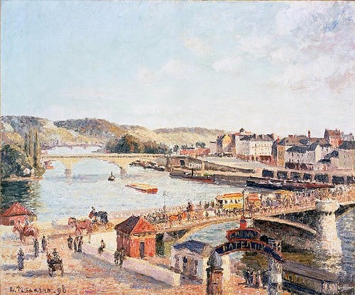 Camille Pissarro, Ein sonniger Nachmittag in Rouen. 1896 (Öl auf Leinwand,1830-1903,Pissarro,Camille,Christie's Images Ltd,Camille Pissarro,19. Jahrhundert,Nachmittag,Rouen,sonnig,Fluss,Brücke,Pointillismus,pointillistisch,Frankreich,Normandie,Nordfrankreich,post-impressionismus,impressionistisch, französischer)