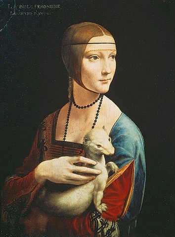 Leonardo da Vinci, Die Dame mit dem Hermelin (Porträt der Cecilia Gallerani). Um 1490 (Malerei, Renaissance, Frau, Kopf, Dame, Portrait, Tier, Hermelin, Cecilia Gallerani, Klassiker, Wohnzimmer, Schlafzimmer, Wunschgröße)