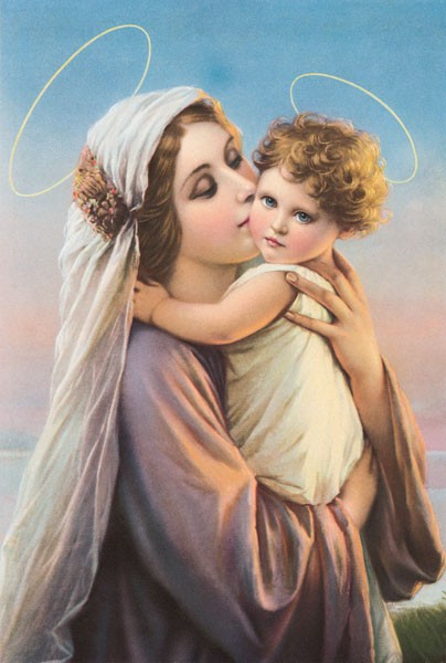 Anonym, BERGSEE-MADONNA (Malerei, Jesuskind, Christuskind, Madonna, zärtlich, Mutterliebe, religiös, Christlich, spirituell, Wohnzimmer, Schlafzimmer, Wunschgröße, bunt)