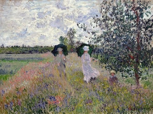 Claude Monet, Promenade bei Argenteuil. 1873. (Frühling,Landschaft,Impressionismus,französischer,19. Jahrhundert,Paris,Musée Marmottan,1840-1926,Monet,Claude,Claude Monet,Frankreich,französisch,wiese,natur,landschaft,impressionistisch,Pleinair,Pleinairismus,Freiluftmalerei,draußen,im Freien,Promenade,)