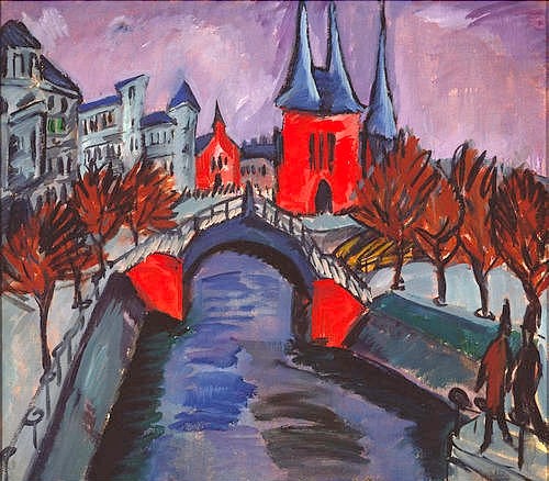 Ernst Ludwig Kirchner, Rotes Elisabeth-Ufer. 1913 (München,Pinakothek der Moderne,Kirchner,Ernst Ludwig,1880-1938,20. Jahrhundert,Expressionismus,Berlin,Fluss,Brücke,Kirchner, Ernst Ludwig 1880-1938, Bayerische Staatsgemäldesammlungen,Elisabethufer,Elisabeth Ufer,Stadtlandschaft)