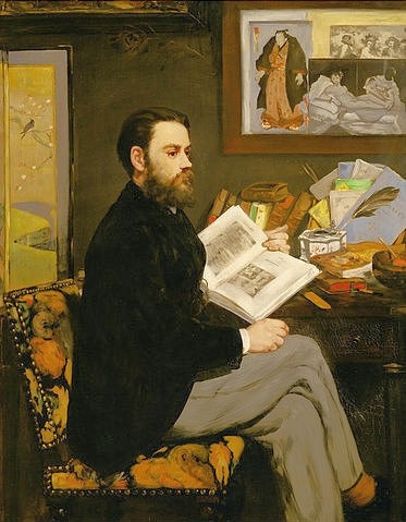 Édouard Manet, Emile Zola. 1868. (Portrait, Ganzkörper, Persönlichkeiten, Schriftsteller, Zola, Interieur, Zimmer, Impressionismus, Wohnzimmer, Klassiker, Wunschgröße,)