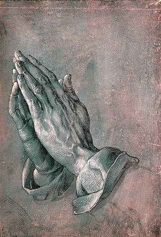 Albrecht Dürer, Studie zu Betende Hände. 1508 (Renaissance,16. Jahrhundert,Tinte,Wien,Graphische Sammlung Albertina,1471-1528,Dürer,Albrecht,Albrecht Dürer,Hand,Hände,beten,Gebet,Finger,gläubig,Glaube,fromm,Religion)