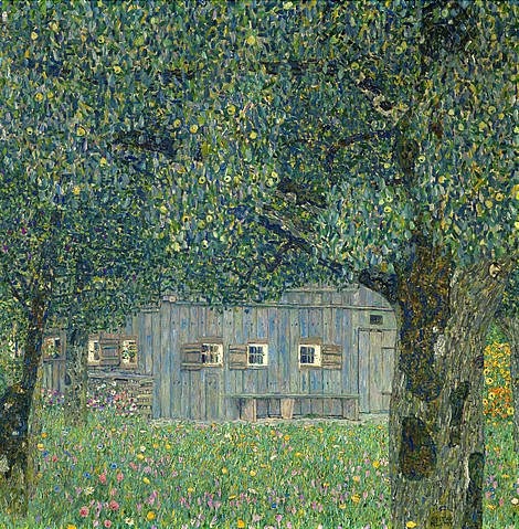 Gustav Klimt, Oberösterreichisches Landhaus. 1911/1912. (Klimt,Gustav,1862-1918,Wien,Österreichische Galerie Belvedere,Gustav Klimt,wiener jugendstil,garten,natur,blumen,bäume,österreichisch,bauernhaus)