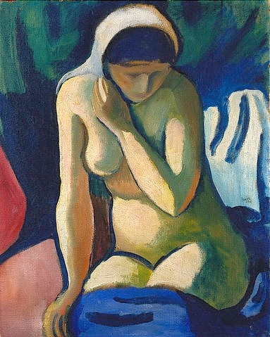 August Macke, Nacktes Mädchen mit Kopftuch. 1910. (Macke,August,1887-1914,Städel Museum Frankfurt a.M.,Öl auf Leinwand,Kopftuch, Städel Museum)