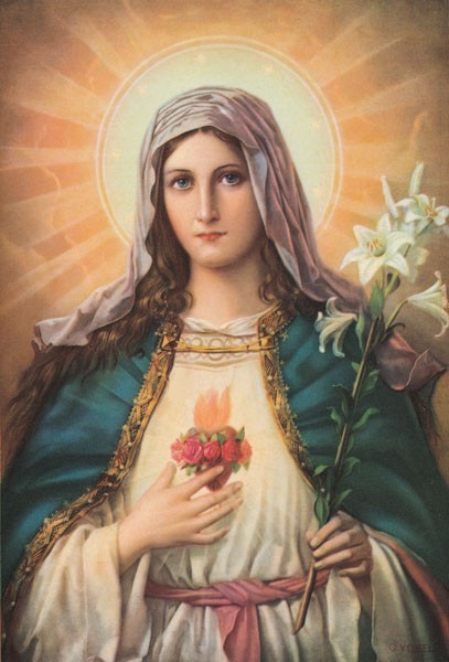 Anonym, HL.HERZ MARIAE (Malerei, Madonna, Heilige Maria,  Herzmadonna, Heiligen Schein, Nostalgie, religiös, Christlich, spirituell, Wohnzimmer, Schlafzimmer, Wunschgröße, bunt)