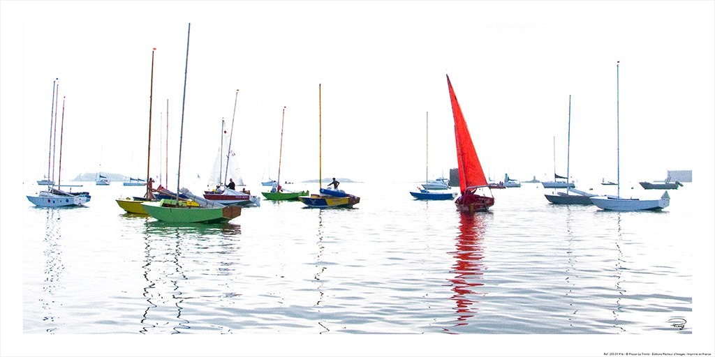 Philip Plisson, Caravelles au mouillage - Baie de Morlaix - Bretagne (Segelboote, Meeresbrise, Meer, Bretagne, Frankreich, Atlantik, maritim, Treppenhaus, Badezimmer, Wohnzimmer,   Fotokunst, bunt)