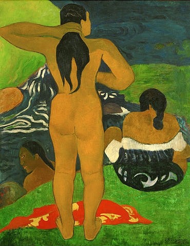 Paul Gauguin, Tahitianische Frauen am Strand. 1892 (Gauguin,Paul,1848-1903,New York,Metropolitan Museum,Paul Gauguin,Robert Lehman Collection,Südsee,Tahiti,Frauen,Frau,Akt,Rücken,Rückenfigur,von hinten,baden,exotisch,idyllisch)