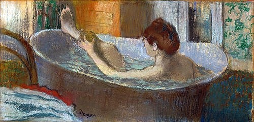 Edgar Degas, Frau in der Badewanne, sich ein Bein waschend. 1883/1884 (Degas,Edgar,1834-1917,Paris,Musée d'Orsay,Pastell/Papier,Edgar Degas, französischer impressionismus,französisch,impressionistisch)