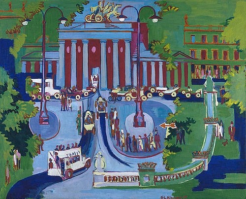 Ernst Ludwig Kirchner, Brandenburger Tor. (Expressionismus,Die Brücke,20. Jahrhundert,1880-1938,Kirchner,Ernst Ludwig,Städel Museum,Frankfurt am Main,Städel Museum,berlin,straßenverkehr,verkehr,metropole,autos,urban,stadt)