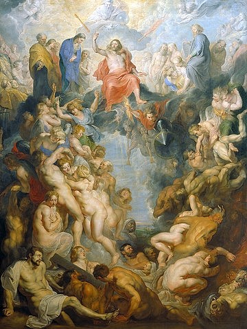 Peter Paul Rubens, Das große Jüngste Gericht. 1617 (Jüngstes Gericht, Hölle, Jesus Christus, Weltenrichter,  Himmel, Verdammte, Erlöste,  Selige, Erzengel,  Barock, Klassiker, Malerei, Treppenhaus, Wohnzimmer, Wunschgröße, bunt)