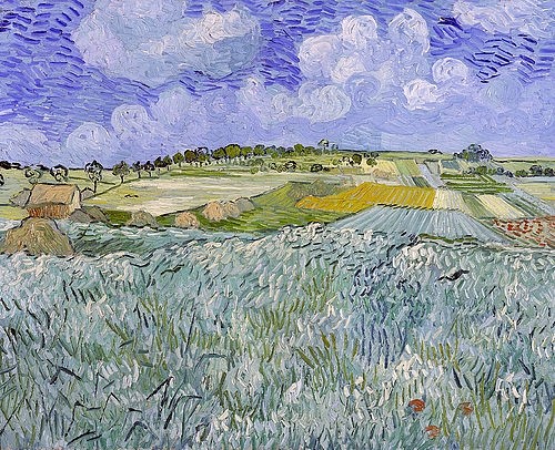 Vincent van Gogh, Die Ebene bei Auvers. 1890 (Landschaft, Felder, Landwirtschaft, Horizont, Natur, Himmel, Wolken, Klassische Moderne, Impressionismus, Wohnzimmer, Treppenhaus, Wunschgröße, bunt)