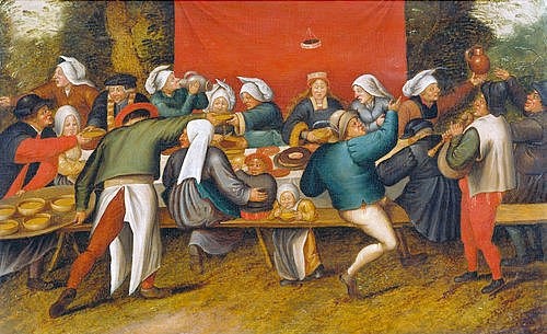 Pieter BRUEGHEL DER Jüngere, Das Hochzeitsmahl. (Christie's Images Ltd,Brueghel d.J.,Pieter,um 1564-1638,Öl auf Holz,)