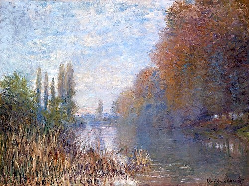 Claude Monet, Herbst. 1876 (Monet,Claude,1840-1926,Christie's Images Ltd,Monet,Claude Monet,19. Jahrhundert,Impressionismus,französischer Impressionismus,Landschaft,Herbst,Fluss,Bäume,Schilf)