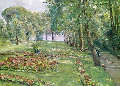 Max Liebermann, Garten am Wannsee. 1918/19 (Sommer, Berlin, Garten, Bäume, Malerei, Impressionismus, Lichteffekte, Licht / Schatten, Wunschgröße, Wohnzimmer, Treppenhaus, bunt)