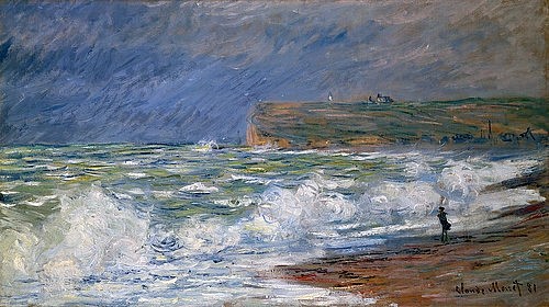 Claude Monet, Brandung bei Fécamp. 1881. (Monet,Claude,1840-1926,Christie's Images Ltd,Monet,Claude Monet,19. Jahrhundert,Impressionismus,Frankreich,Fecamp,Fécamp,Normandie,Brandung,Meer,Wellen,Einsamkeit,Küste,Ufer,stürmig)