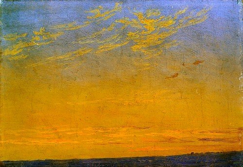 Caspar David Friedrich, Abend (Wolken). Um 1824 (Himmel, Abendhimmel, Abendrot, Sonnenuntergang, stimmungsvoll, Horizont, Klassiker, Wohnzimmer, Treppenhaus,  Wunschgröße, Malerei, Romantik, bunt)