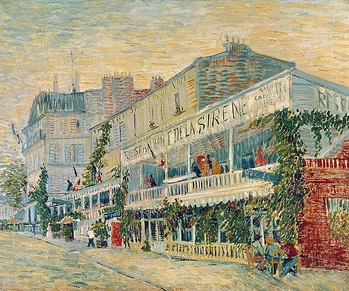 Vincent van Gogh, Das Restaurant de la Sirène in Asnières. 1887 (Gogh,Vincent van,1853-1890,Paris,Musée d'Orsay,Öl auf Leinwand,Gogh,van Gogh,Vincent van Gogh,19. Jahrhundert,20. Jahrhundert,Post-Impressionismus,Frankreich,Restaurant,Straßenzug,Haus,Balkon,Straße,Veranda)