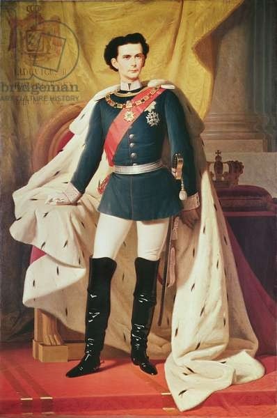 Ludwig der II von Bayern in Uniform 1865, FERDINAND VON PILOTY  (König, Ludwig II, Persönlichkeiten, Ganzkörper-Portrait, Uniform, Hermelin, Pelz, Adel, Wunschgröße, Wohnzimmer)