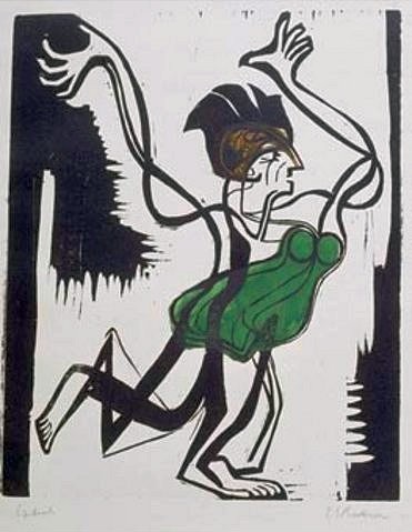 Ernst Ludwig Kirchner, Palucca. 1930. (Städel Museum,Frankfurt am Main,Kirchner,Ernst Ludwig,1880-1938,Farbholzschnitt,Graphische Sammlung,Kirchner,Ernst Ludwig Kirchner,20. Jahrhundert,Expressionismus,expressiv,Gret Palucca,Holzschnitt,Graphik,Grafik,Porträt,Portrait,Tanz,Tänzerin,ausdrucksst)