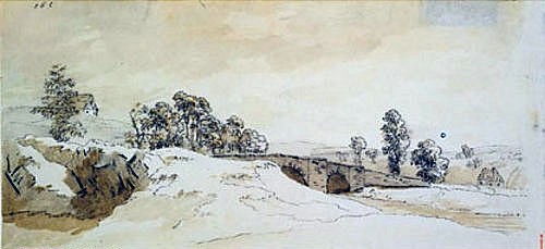 Caspar David Friedrich, Landschaft mit Brücke, um 1800 (Feder u. Pinsel über Bleistift,<br> Städel Museum Frankfurt am Main,Graphische Sammlung,1774-1840,Friedrich,Caspar David,Städel Museum)