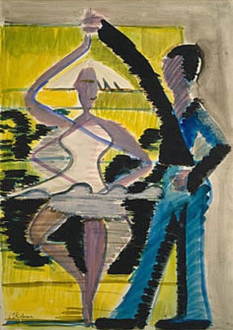 Ernst Ludwig Kirchner, Tanzpaar (Drehende Tänzerin). 1931-32 (Kirchner,Ernst Ludwig,1880-1938,Aquarell über Bleistift,Graphische Sammlung,<br> Städel Museum Frankfurt am Main,Kirchner,Ernst Ludwig Kirchner,20. Jahrhundert,Expressionismus,Die Brücke,Städel,Städel Museum,Graphische Sammlung,Graphik,Grafik,Tanz,tanzen,)