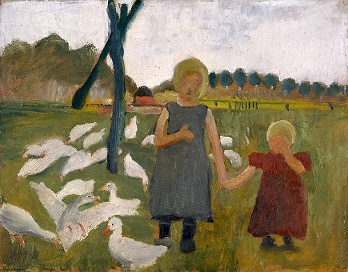Paula Modersohn-Becker, Kinder mit Gänsen. (Städel Museum,Frankfurt am Main,Modersohn-Becker,Paula,1876-1907,Öl auf Holz,Städel Museum)