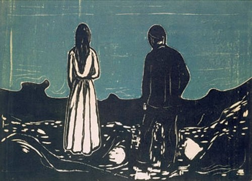 Edvard Munch, Zwei Menschen (Die Einsamen). 1899. (Städel Museum,Frankfurt am Main,Munch,Edvard,1863-1944,Farbholzschnitt,Graphische Sammlung, Städel Museum)