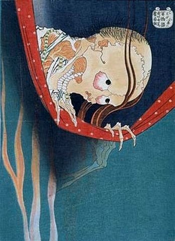 Katsushika Hokusai, Kohada Koheiji. Das Moskitonetz. (Städel Museum,Frankfurt am Main,Hokusai,Katsushika,1760-1849,Farbholzschnitt,Graphische Sammlung,Hokusai,Katsushika Hokusai,Ukiyoe,19. Jahrhundert,Japan,japanisch,Asien,Holzschnitt,Koheiji,Kohada Koheiji,Gespenst,Illustration,Geist,Gruselgeschichte,Gespen)