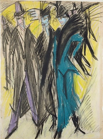 Ernst Ludwig Kirchner, Berliner Straßenszene. 1914 (Städel Museum,Frankfurt am Main,Kirchner,Ernst Ludwig,1880-1938,Pastell,Graphische Sammlung,Kirchner,Ernst Ludwig Kirchner,20. Jahrhundert,Expressionismus,Die Brücke,Städel,Städel Museum,Graphische Sammlung,Graphik,Grafik,expressionistisch,Moderne,Klassis)