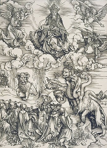 Albrecht Dürer, Das Tier mit den Lammhörnern, Apokalypse XI. Figur. Um 1496/97 (Dürer,Albrecht,1471-1528,Holzschnitt,Graphische Sammlung,<br> Städel Museum Frankfurt am Main, Städel Museum)