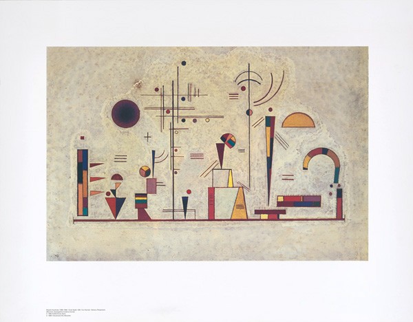 Wassily Kandinsky, Ernst und Spaß (Wunschgröße, Klassische Moderne, Malerei, abstrakte Kunst, geometrische Formen, abstrakte Architektur, Linien, Kreise, Dreiecke, Halbmond, Bögen Balken, Bögen, Wohnzimmer, Büro, Arztpraxis, bunt)